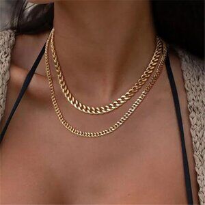 Layered Necklace for Women Trendy Chunky 14K Gold Plated/Sliver Plated